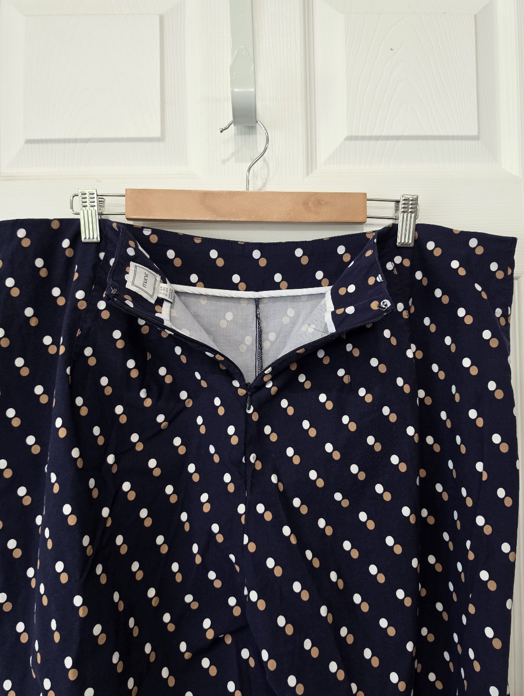 Anthropologie Maeve Colette Ruffle Hem Crop Wide Leg Pants Navy Blue Dot Sz 18w — image 7 of 8